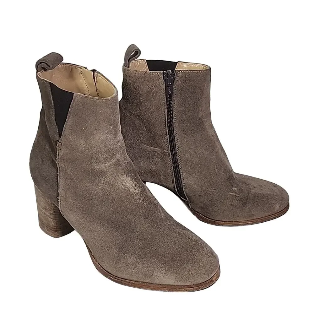 Napoleoni Taupe Brown Leather Suede Ankle Boots Womens Size 37 US 6.5